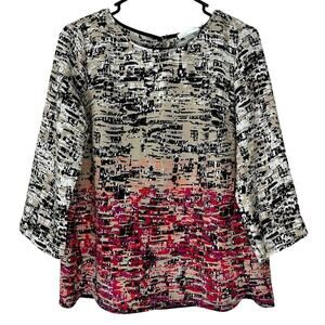 New Women’s Dalia blouse 3/4 sleeve tan pink office wear stretch small